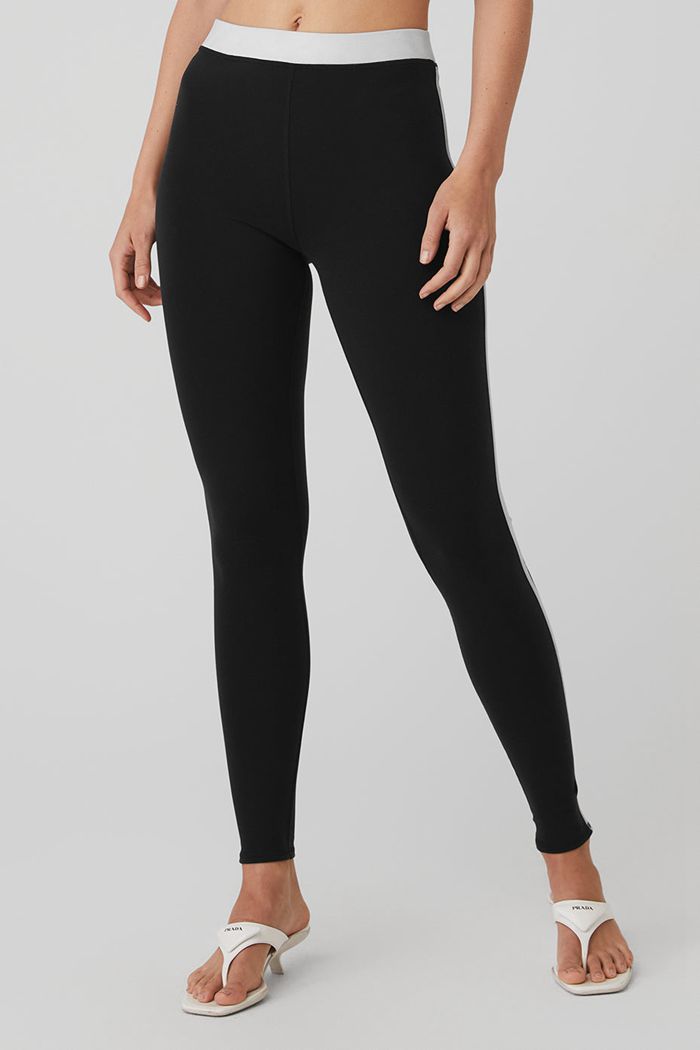 Alo Yoga Airbrush High-Midja Stream Fodrade Leggings Dam Svarta Vita | 2034189-QY