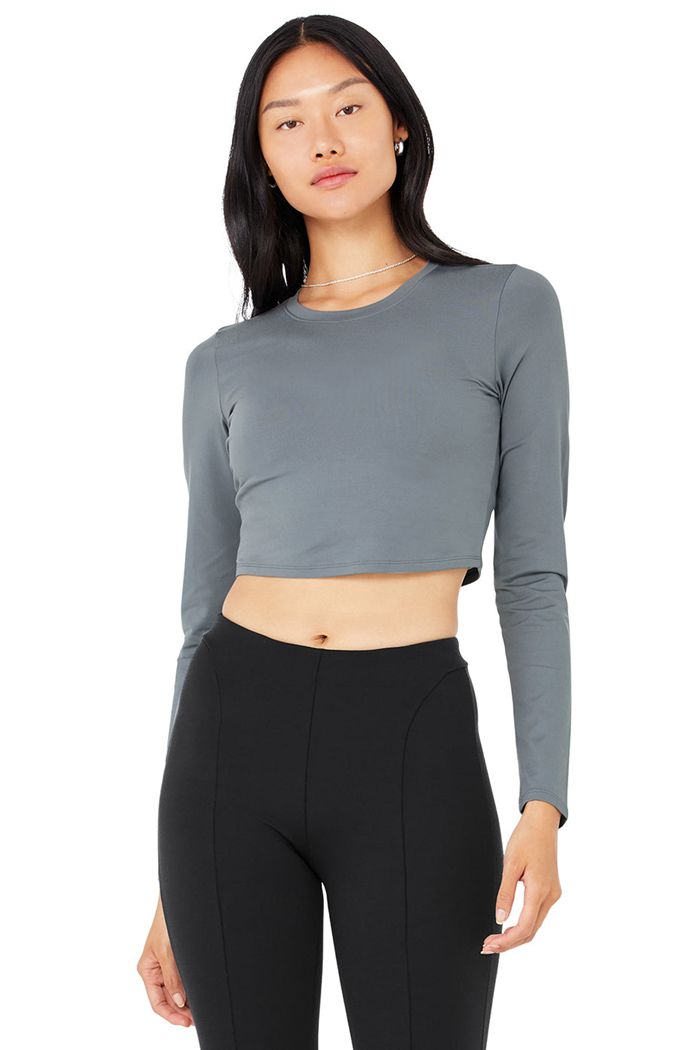 Alo Yoga Alosoft Crop Finesse Long Sleeve Dam Grå | 1389470-HE