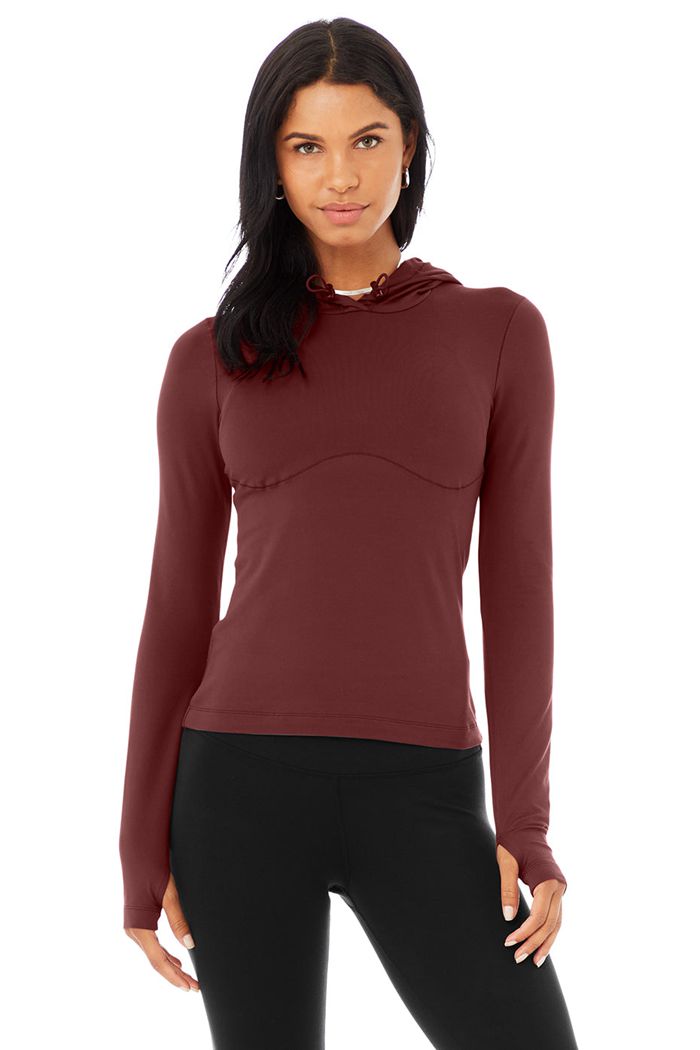 Alo Yoga Alosoft Hooded Runner Long Sleeve Dam Röda | 2095731-RM