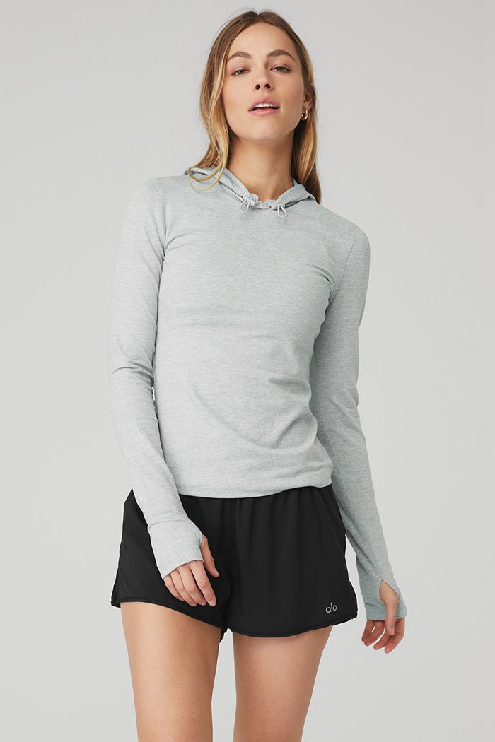 Alo Yoga Alosoft Hooded Runner Long Sleeve Dam Grå | 8657124-AL