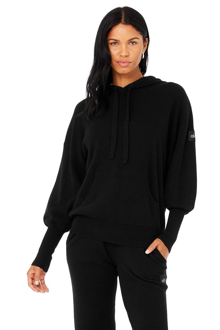 Alo Yoga Cashmere Jet Set Hoodie Dam Svarta | 5231609-CR