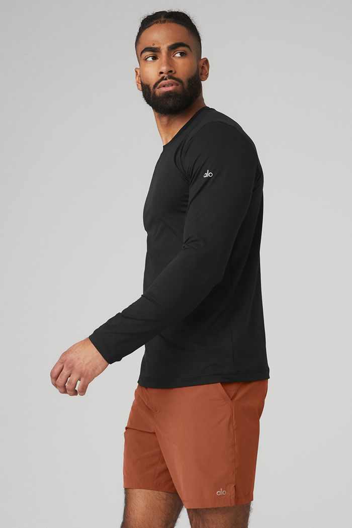 Alo Yoga Conquer Reform Crewneck Long Sleeve Herr Svarta | 2784561-JI