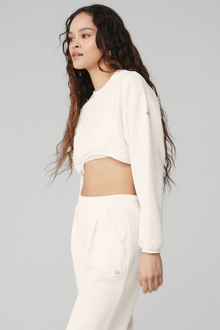 Alo Yoga Cropped Tailored Crew Neck Long Sleeve Dam Vita | 6325019-XF