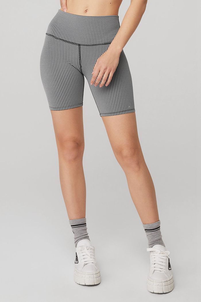 Alo Yoga High-Midja Micro Houndstooth Biker Short Dam Vita | 7931458-WZ