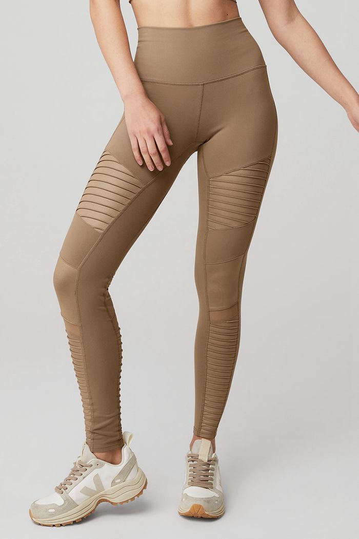 Alo Yoga High-Midja Moto Leggings Dam Bruna | 2076359-ND