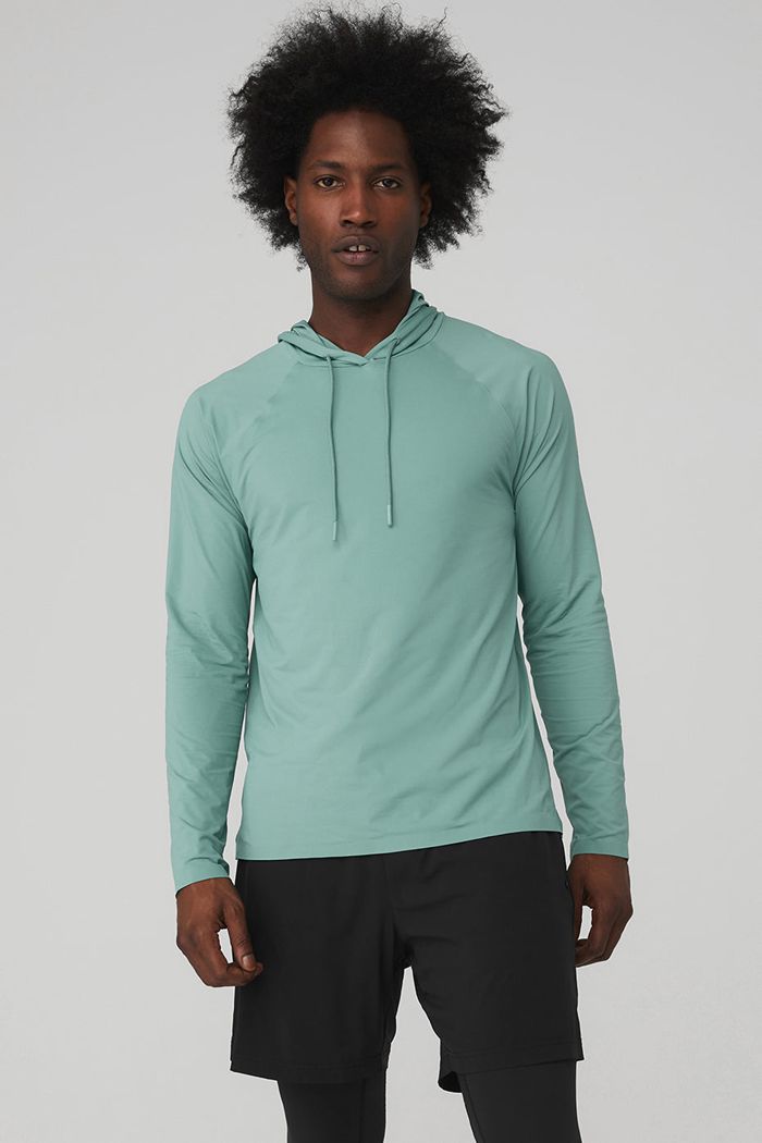 Alo Yoga Idol Hooded Runner Hoodie Herr Blå | 4709651-GU