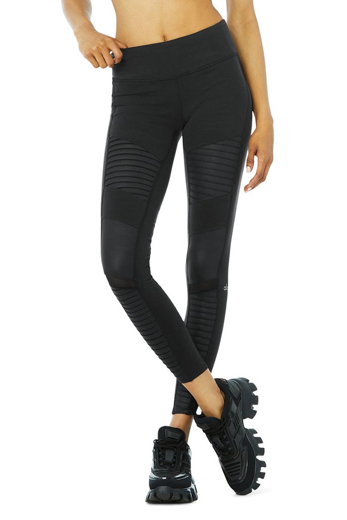 Alo Yoga Moto Leggings Dam Svarta | 9078413-RU