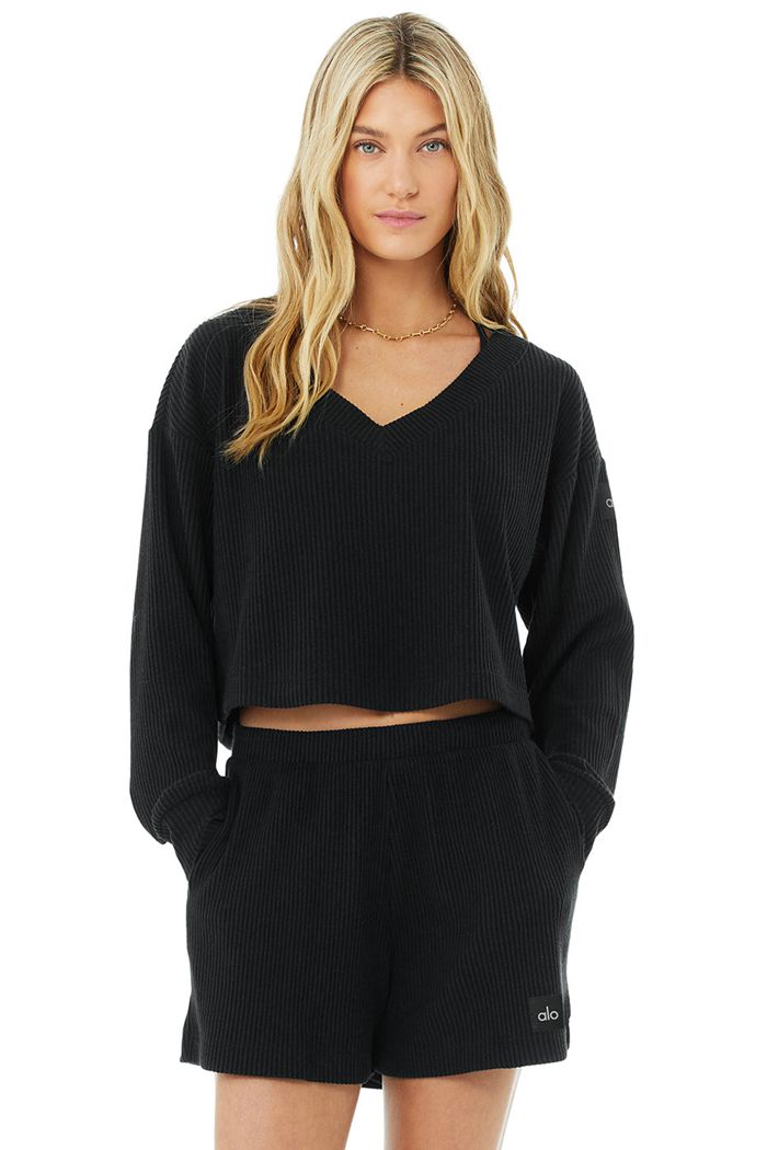 Alo Yoga Muse V-Neck Sweatshirt Dam Svarta | 1362975-VJ