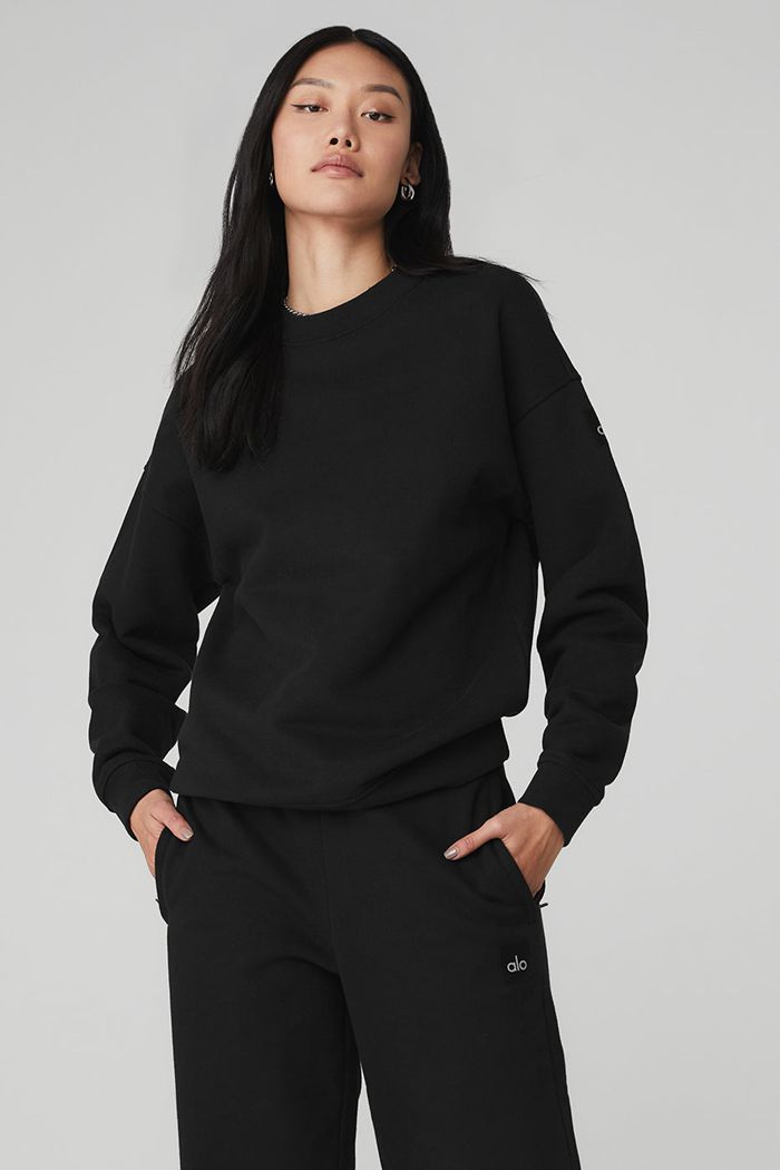 Alo Yoga Renown Crew Neck Sweatshirt Dam Svarta | 0758231-EP