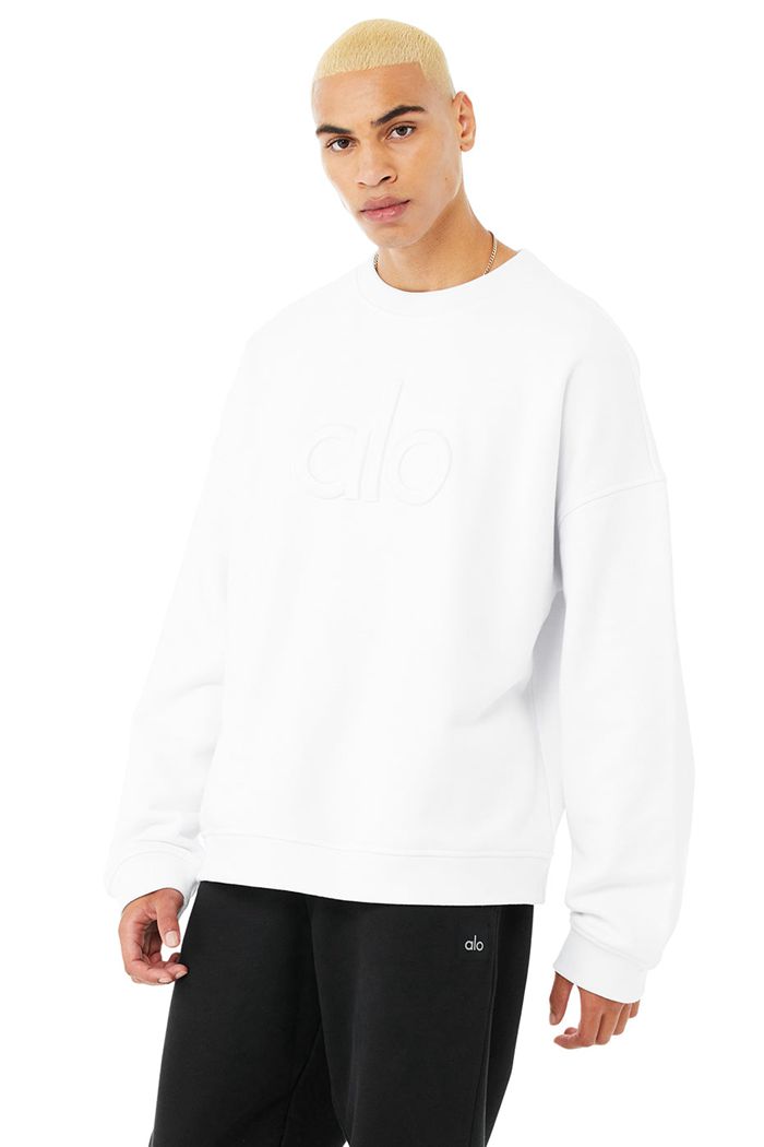 Alo Yoga Renown Heavy Weight Emblem Crew Neck Sweatshirt Herr Vita | 3542160-QM