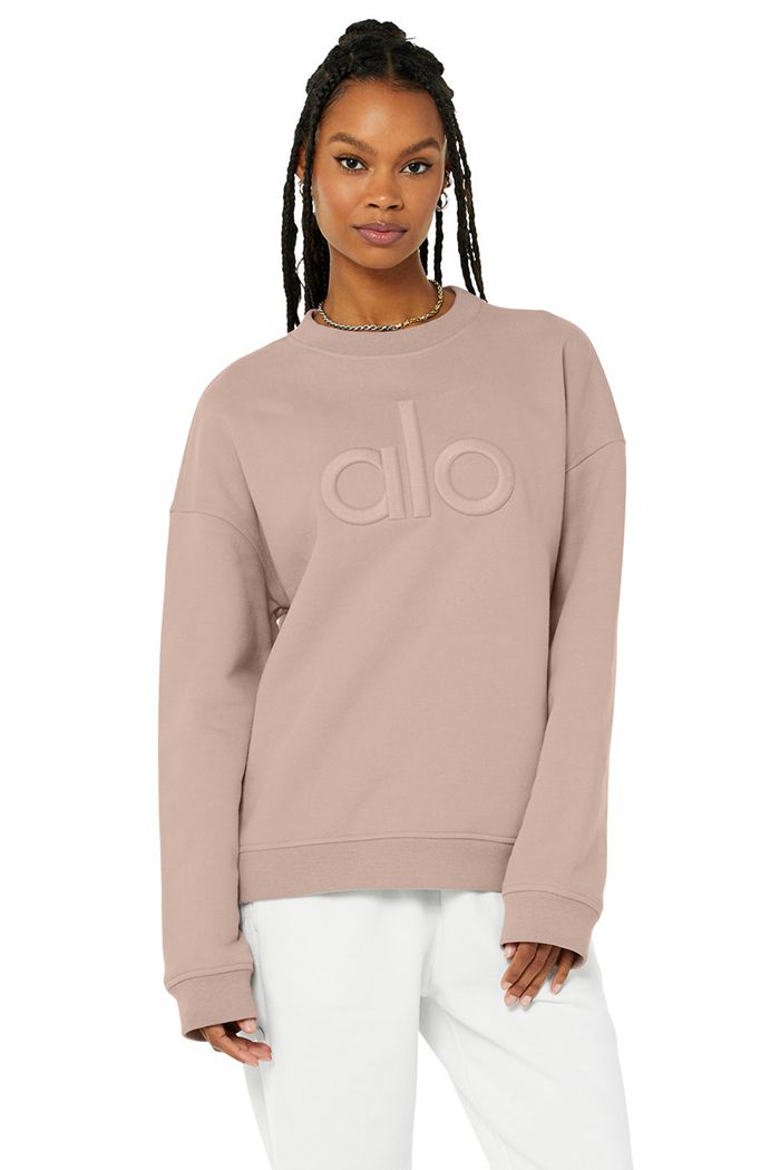 Alo Yoga Renown Heavy Weight Emblem Crew Neck Sweatshirt Dam Rosa | 7530682-LG