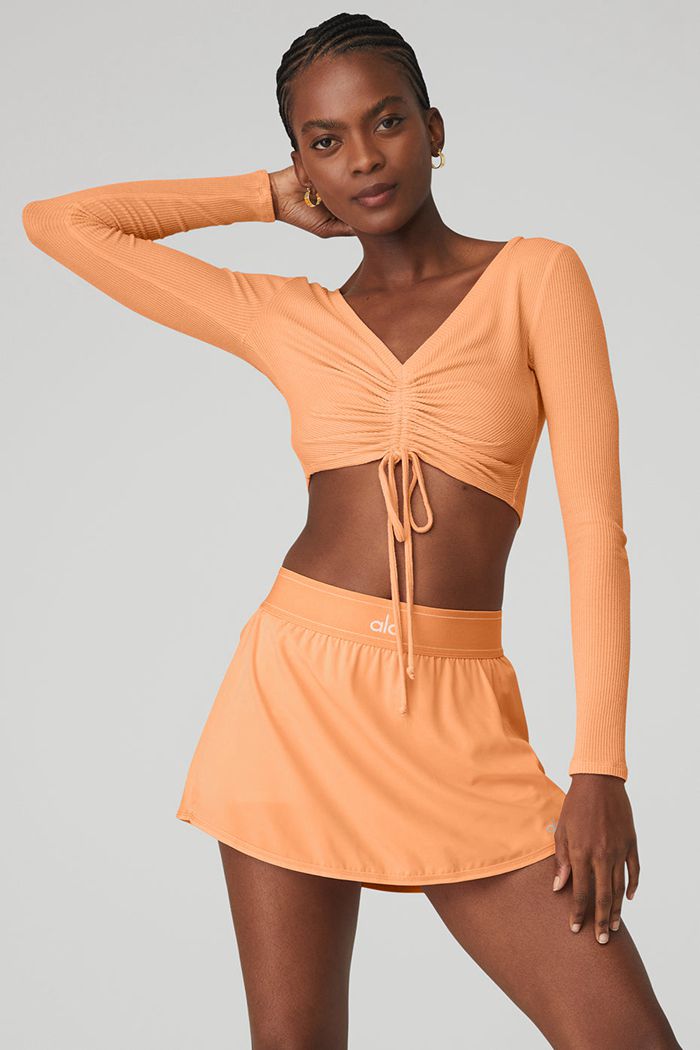 Alo Yoga Ribbed Cinch Cropped Long Sleeve Dam Orange | 5843627-IZ