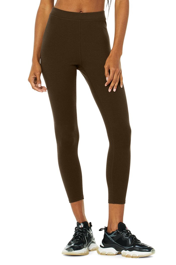 Alo Yoga Ribbed High-Midja 7/8 Blissful Leggings Dam Svarta | 3176052-RO