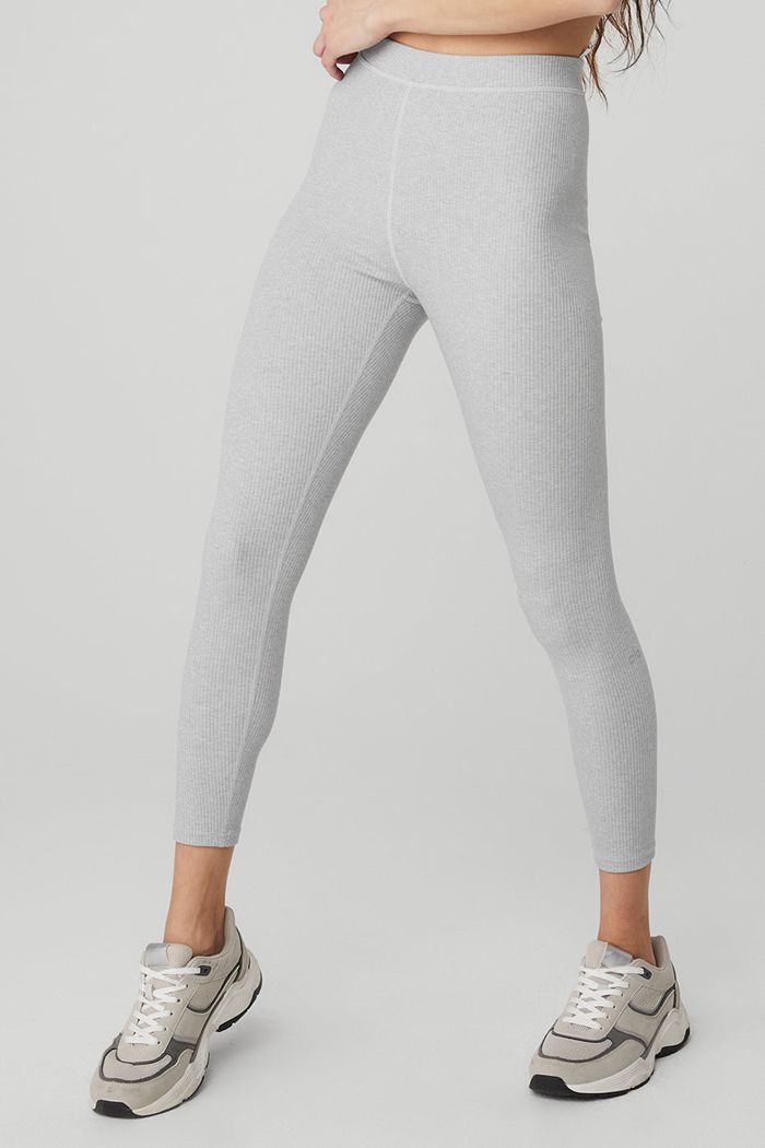 Alo Yoga Ribbed High-Midja 7/8 Blissful Leggings Dam Grå | 8132670-FS