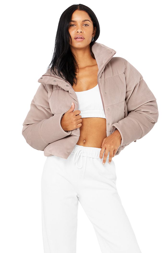 Alo Yoga Ribbed Velour Gold Rush Puffer Jacka Dam Rosa | 6185732-UN