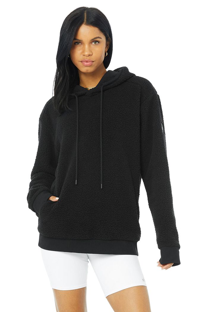 Alo Yoga Sherpa Hoodie Dam Svarta | 6410358-QG