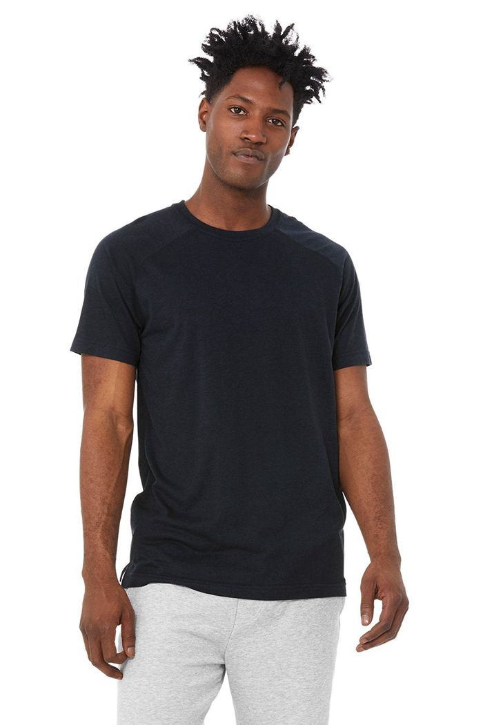 Alo Yoga Triumph Crew Neck Tee Short Sleeve Herr Marinblå | 0491867-KL