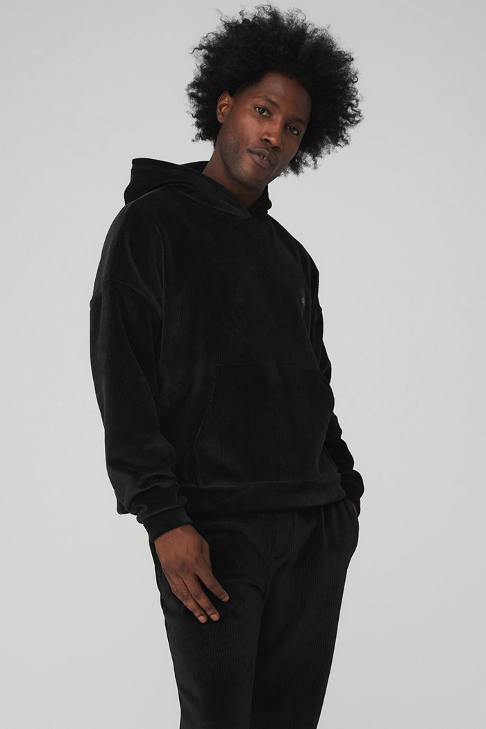 Alo Yoga Velour Baller Hoodie Herr Svarta | 7396018-FJ