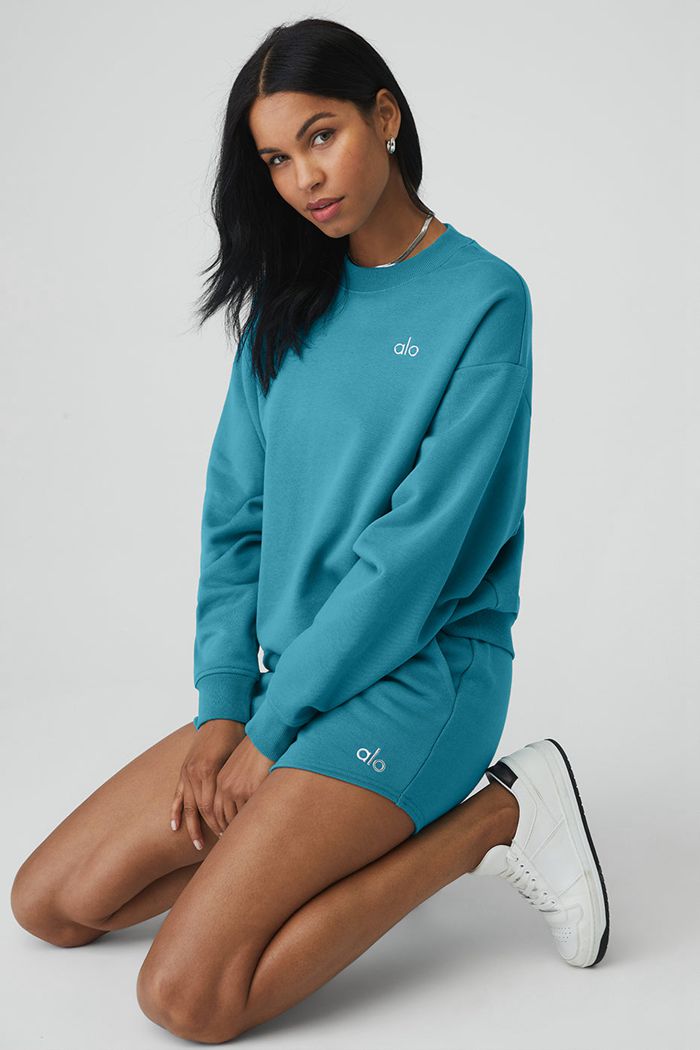 Alo Yoga Accolade Crew Neck Sweatshirt Dam Blå | 3478016-GB