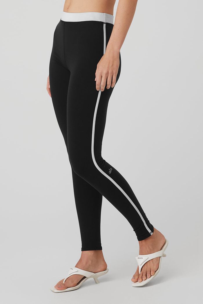 Alo Yoga Airbrush High-Midja Stream Fodrade Leggings Dam Svarta Vita | 2034189-QY