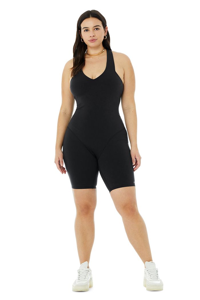 Alo Yoga Airbrush Real Onesie Bodysuit Dam Svarta | 7034952-ZW