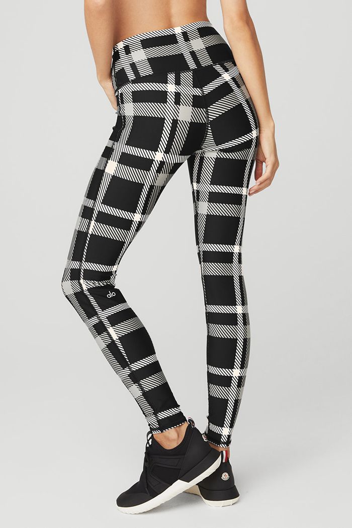 Alo Yoga Airlift High-Midja Magnified Plaid Leggings Dam Svarta Vita | 0715429-JD