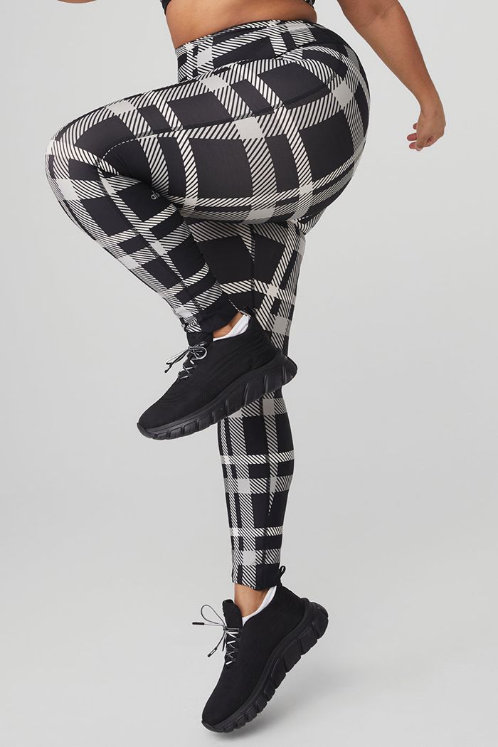 Alo Yoga Airlift High-Midja Magnified Plaid Leggings Dam Svarta Vita | 0715429-JD