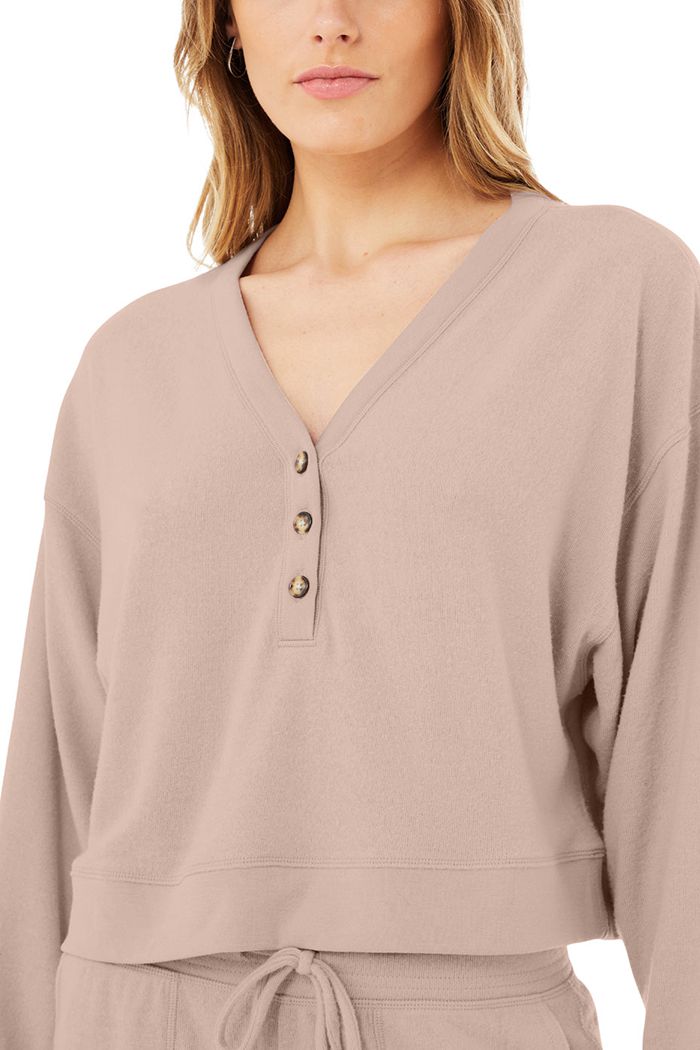 Alo Yoga Alolux Soho Cropped Henley Long Sleeve Dam Rosa | 4720693-JO