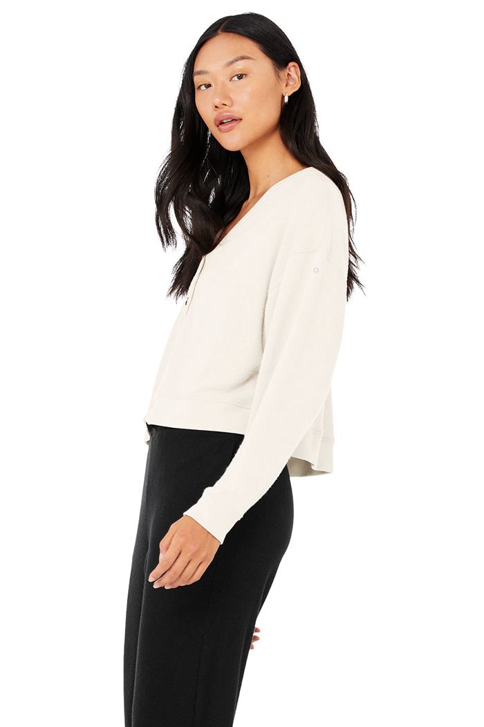 Alo Yoga Alolux Soho Cropped Henley Long Sleeve Dam Vita | 7143509-JA