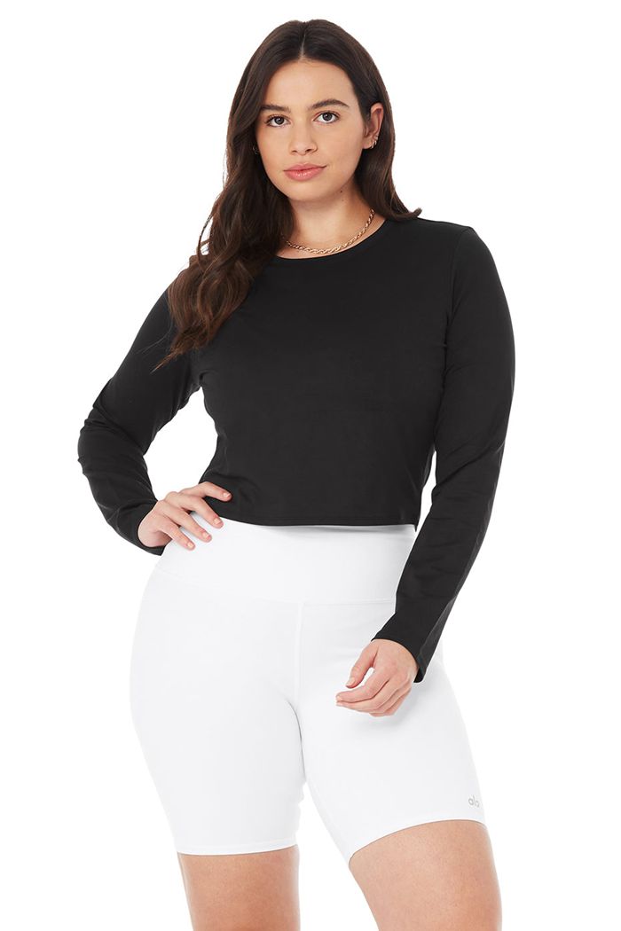 Alo Yoga Alosoft Crop Finesse Long Sleeve Dam Svarta | 9607435-TU