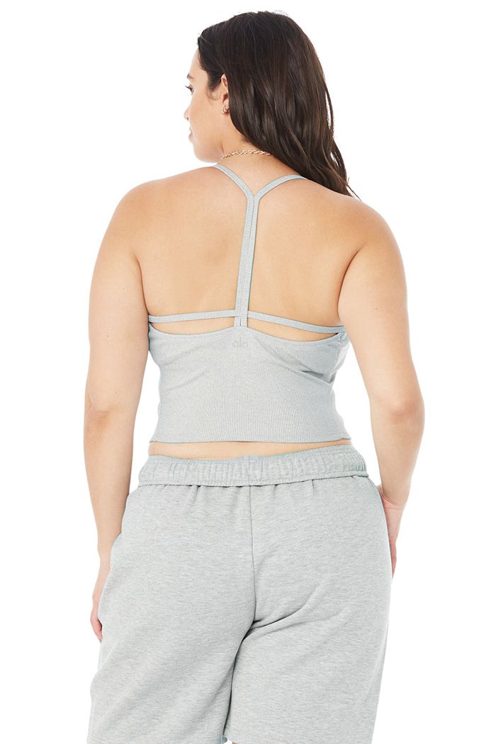 Alo Yoga Alosoft Ribbed Crop Calm Tank Tops Dam Grå | 4271690-GA