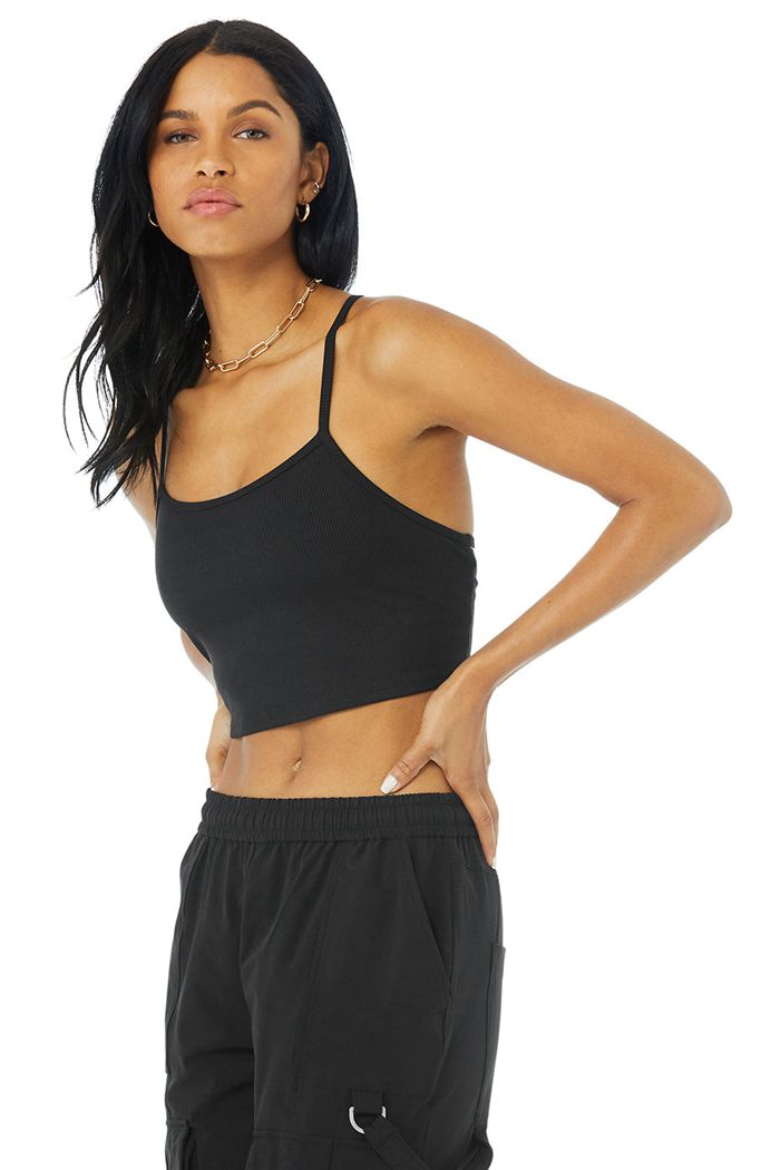 Alo Yoga Alosoft Ribbed Crop Calm Tank Tops Dam Svarta | 8762415-FT