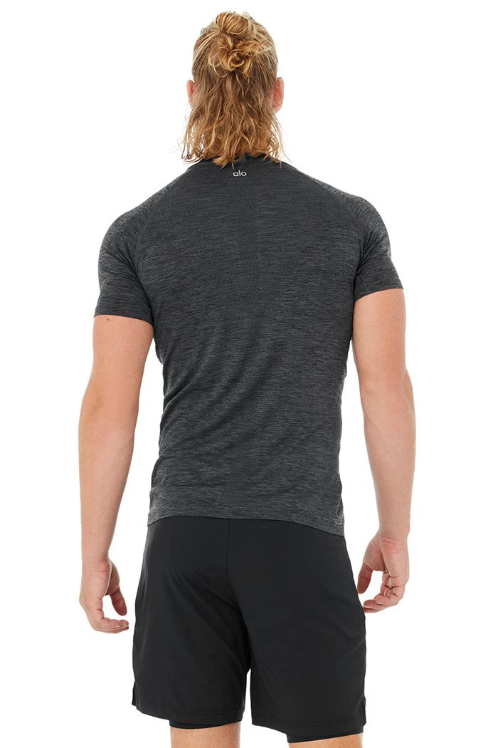 Alo Yoga Amplify Seamless Tee Short Sleeve Herr Svarta | 3017846-YX