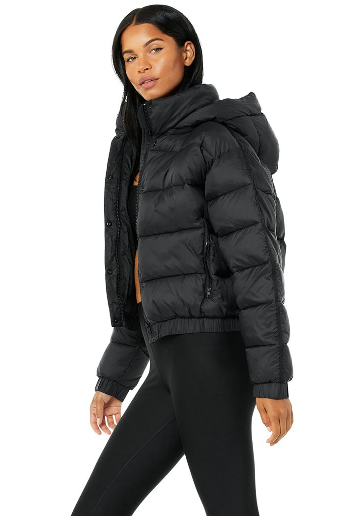 Alo Yoga Aspen Love Puffer Jacka Dam Svarta | 9751023-CM