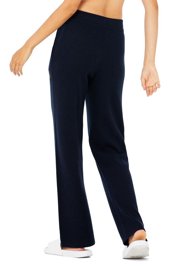 Alo Yoga Cashmere High-Midja Jet Set Breda Leg Byxor Dam Marinblå | 4130968-GK