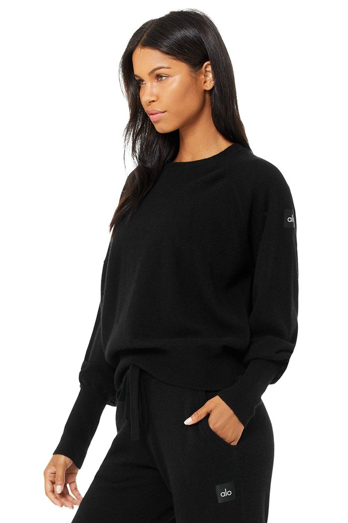 Alo Yoga Cashmere Jet Set Crew Long Sleeve Dam Svarta | 6513279-NY