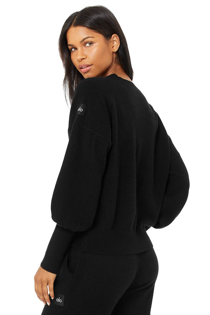 Alo Yoga Cashmere Jet Set Crew Long Sleeve Dam Svarta | 6513279-NY