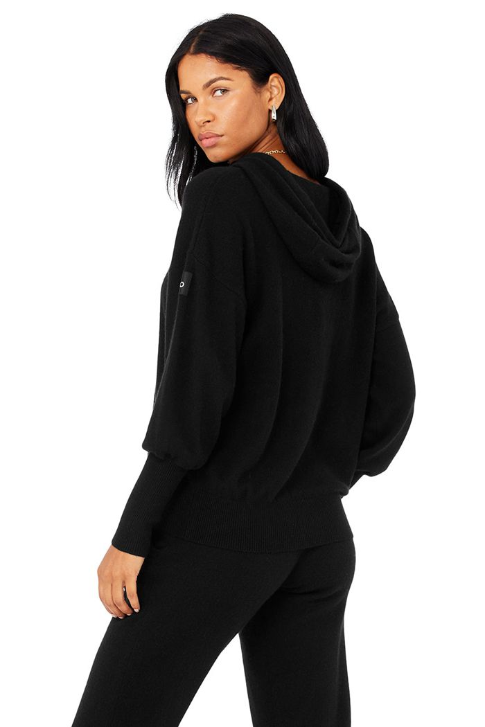 Alo Yoga Cashmere Jet Set Hoodie Dam Svarta | 5231609-CR