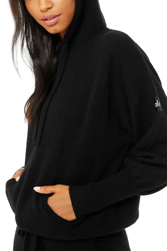 Alo Yoga Cashmere Jet Set Hoodie Dam Svarta | 5231609-CR