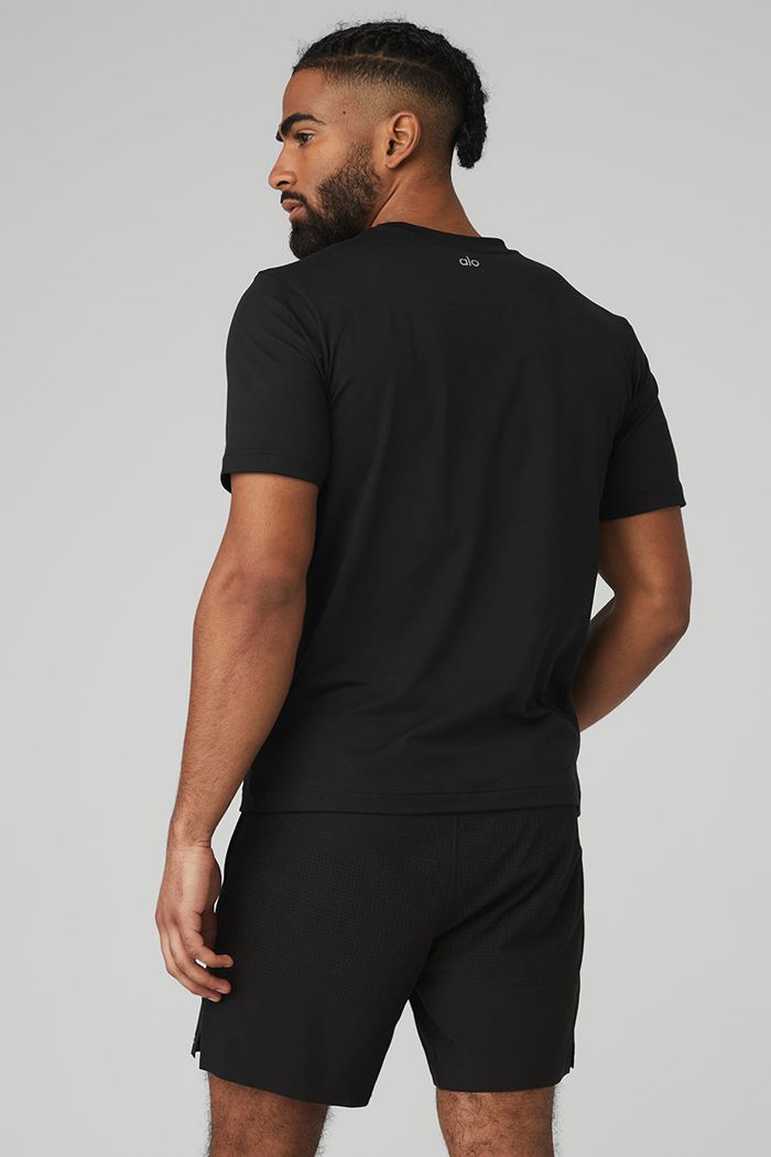 Alo Yoga Conquer Reform Crewneck Short Sleeve Herr Svarta | 2901635-LT