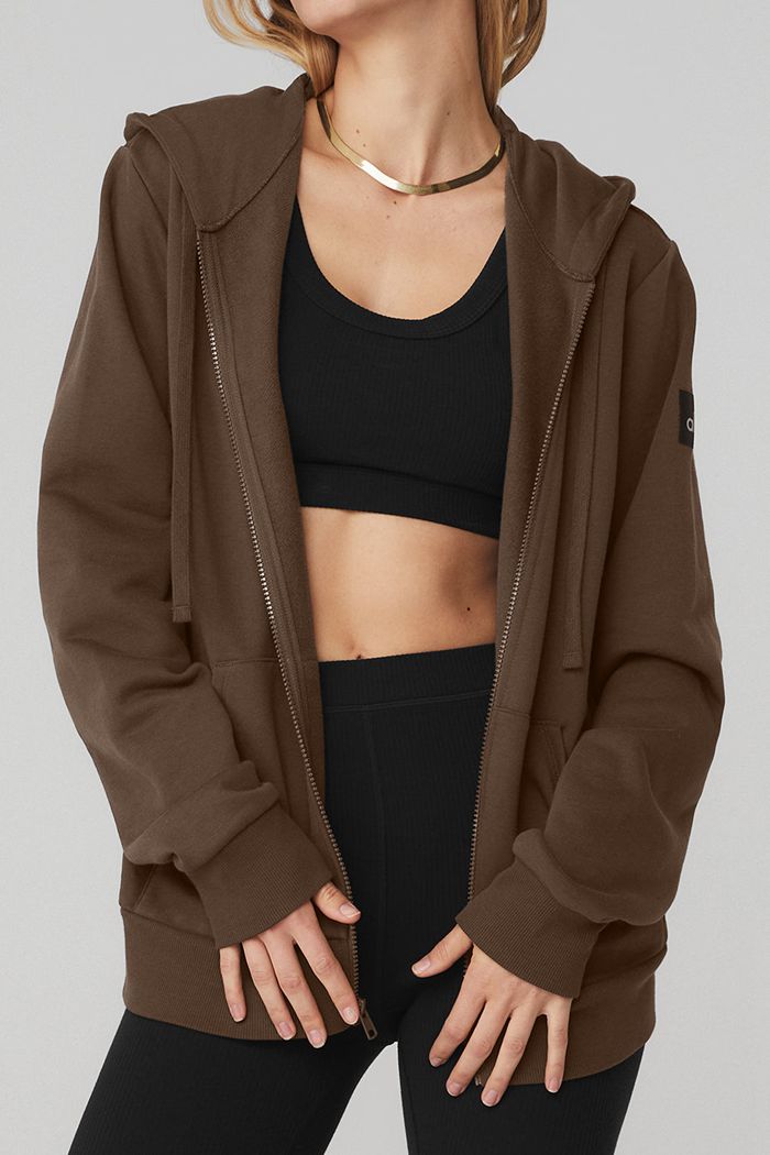 Alo Yoga Everyday Full Zip Hoodie Dam Svarta | 1450389-UV