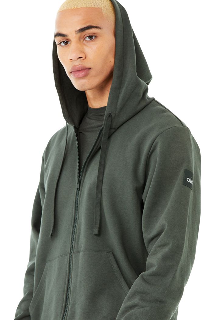 Alo Yoga Everyday Full Zip Hoodie Herr Mörkgröna | 0651384-DS