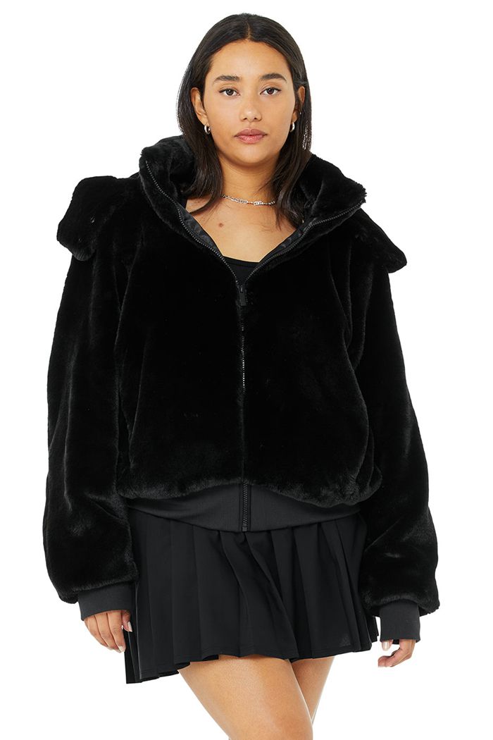 Alo Yoga Faux Fur Foxy Jacka Dam Svarta | 7152043-NY