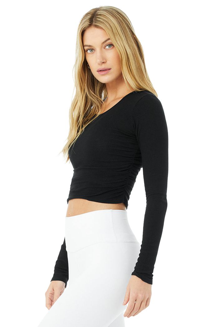 Alo Yoga Gather Long Sleeve Dam Svarta | 4273691-RF