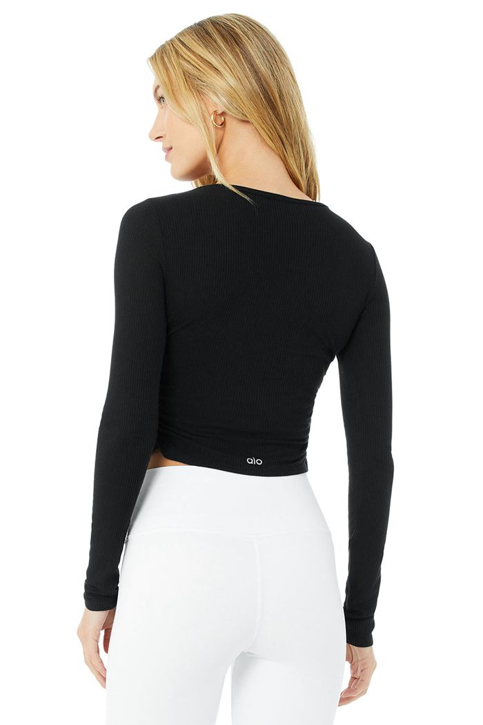 Alo Yoga Gather Long Sleeve Dam Svarta | 4273691-RF