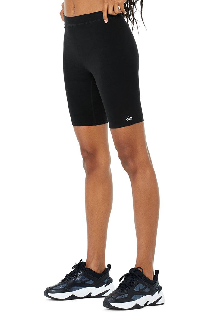 Alo Yoga High-Midja Alosoft Flow Biker Short Dam Svarta | 6847123-VP