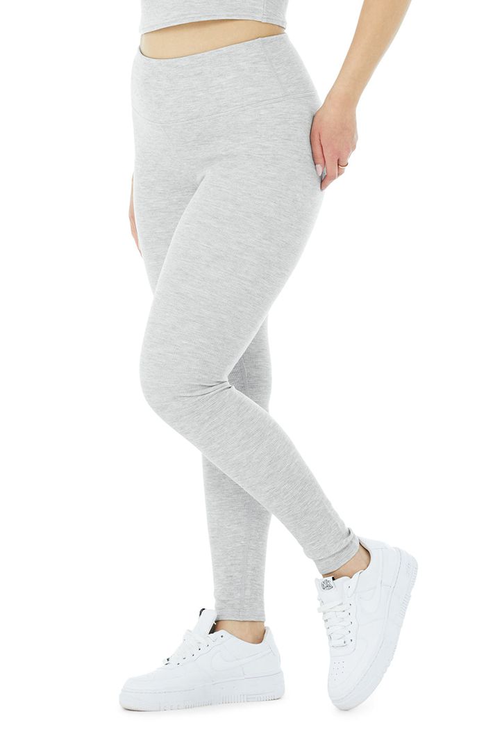 Alo Yoga High-Midja Micro Waffle LowKey Leggings Dam Grå | 9542830-CG