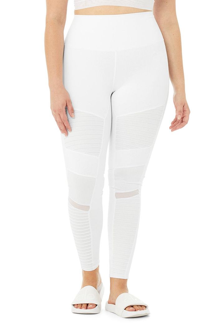 Alo Yoga High-Midja Moto Leggings Dam Vita | 1532096-RG