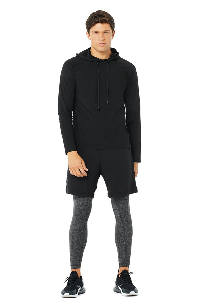 Alo Yoga Idol Hooded Runner Hoodie Herr Svarta | 6834910-YZ