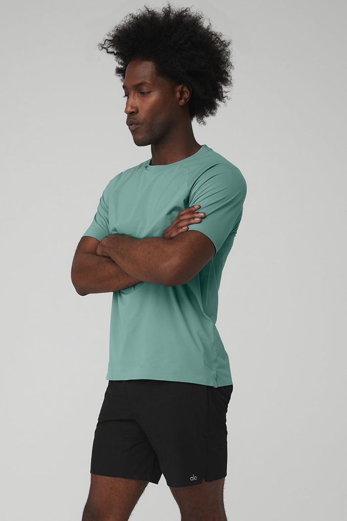 Alo Yoga Idol Performance Tee Short Sleeve Herr Blå | 7869340-YZ